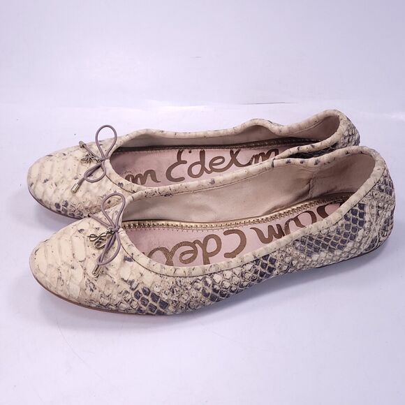Sam Edelman Slip On Casual Snake Skin Ballet Flat Womens Size 8 Beige - Picture 1 of 8